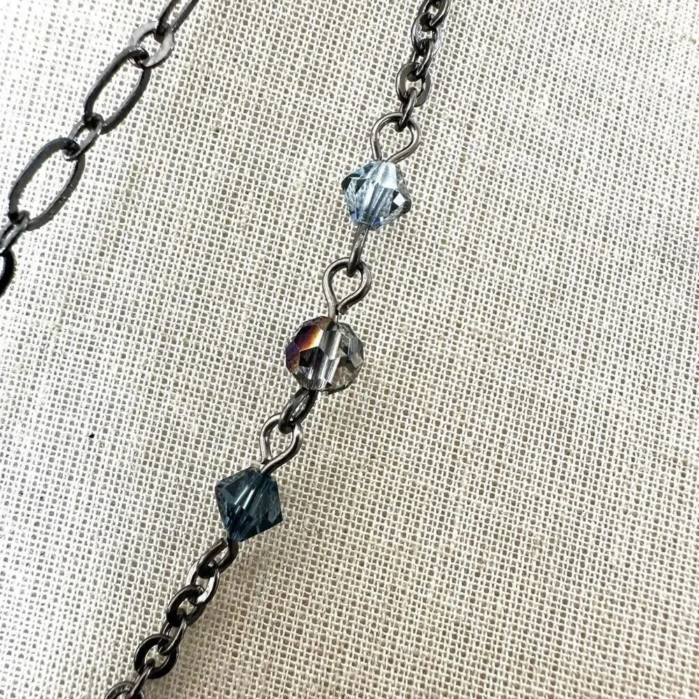 Blue crystal beaded double strand necklace